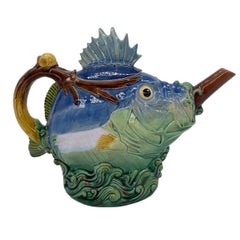 Minton Majolica Spiky Fish Teapot, English, Dated 1878