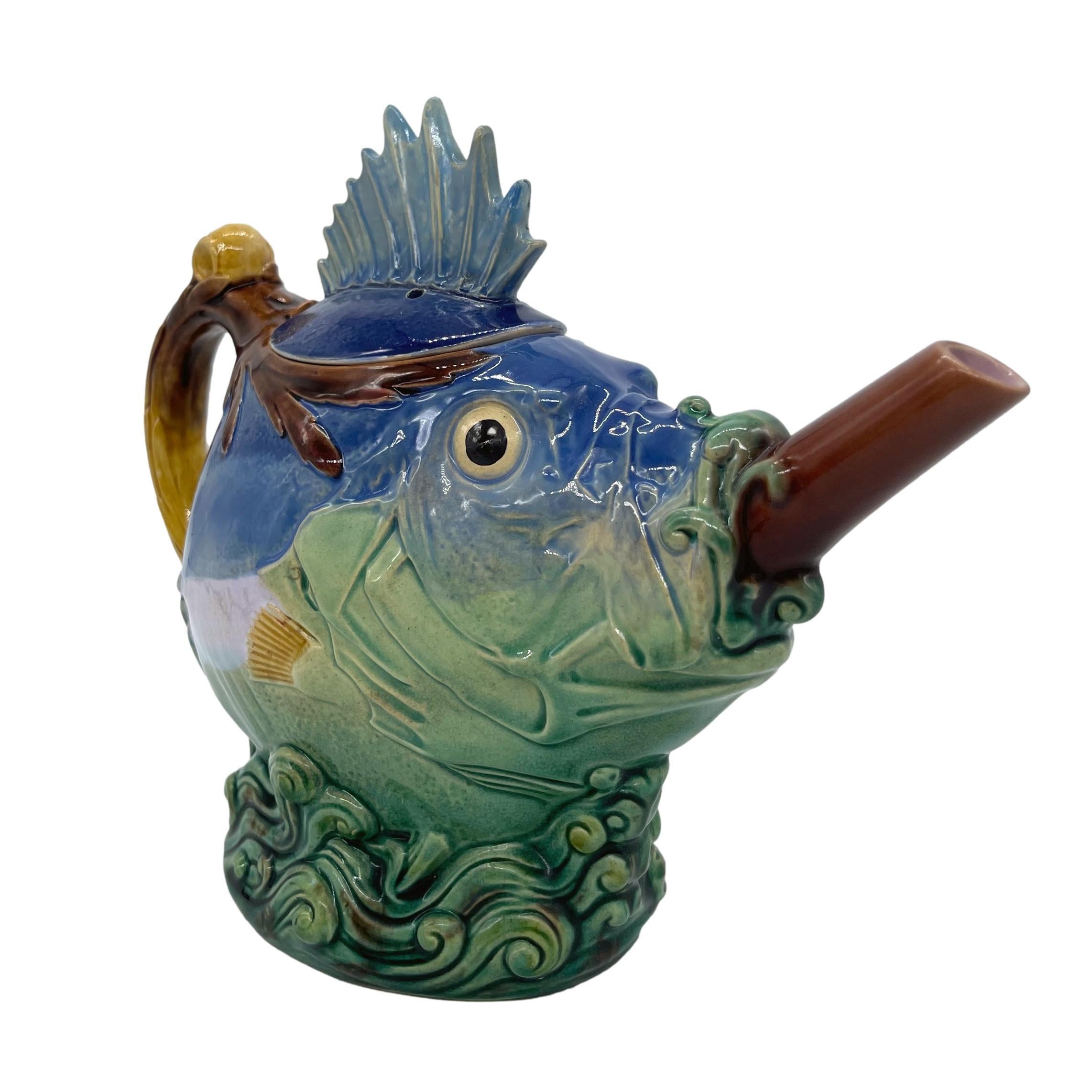 Minton Majolica Spiky Fish Teapot, English, Dated 1878 at 1stDibs