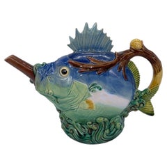 Minton Majolica Spiky Fish Teapot, English, Dated 1878
