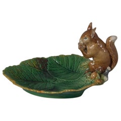 Antique Minton Majolica Squirrel Nut Dish