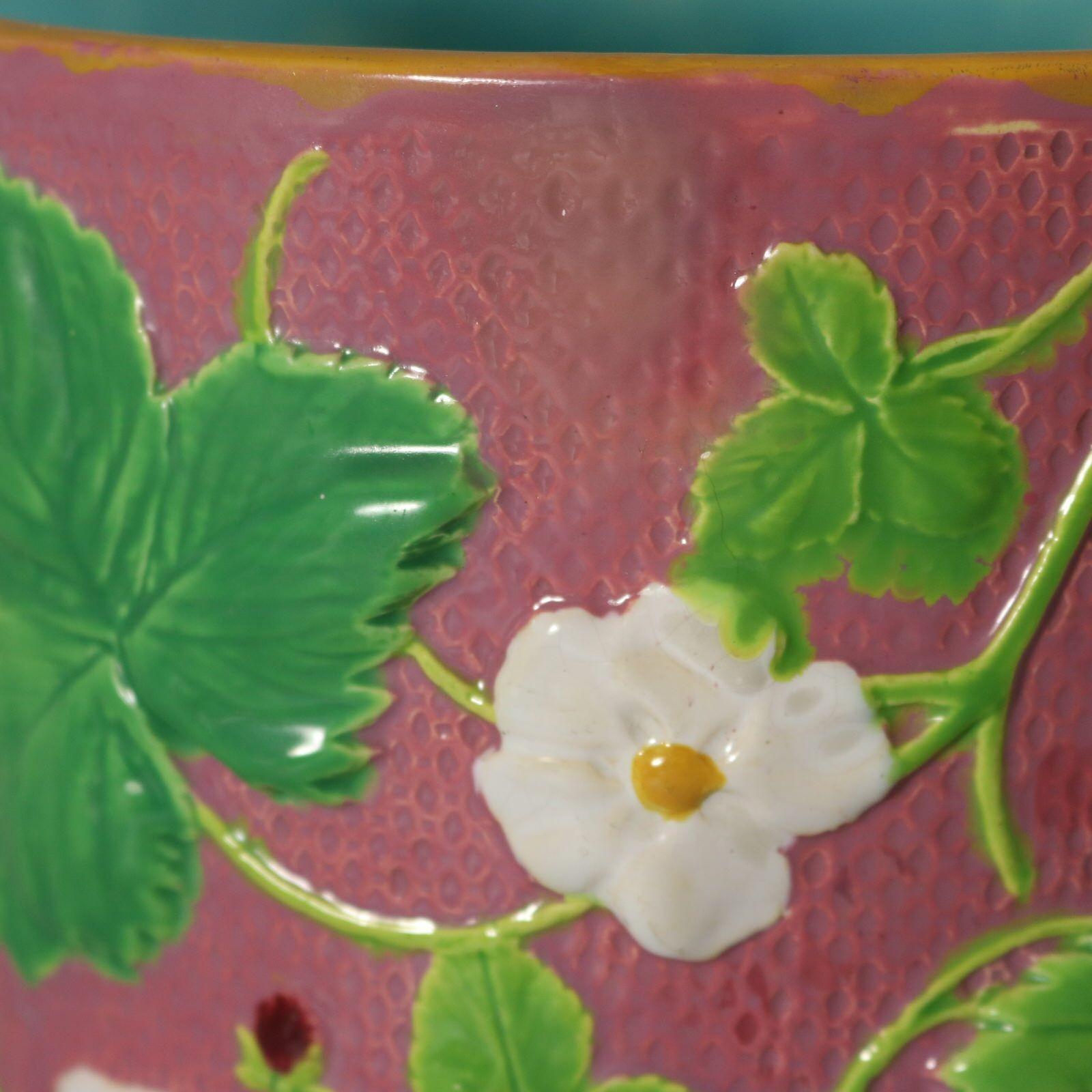 Minton Majolica Strawberry Planter in Pink For Sale 4