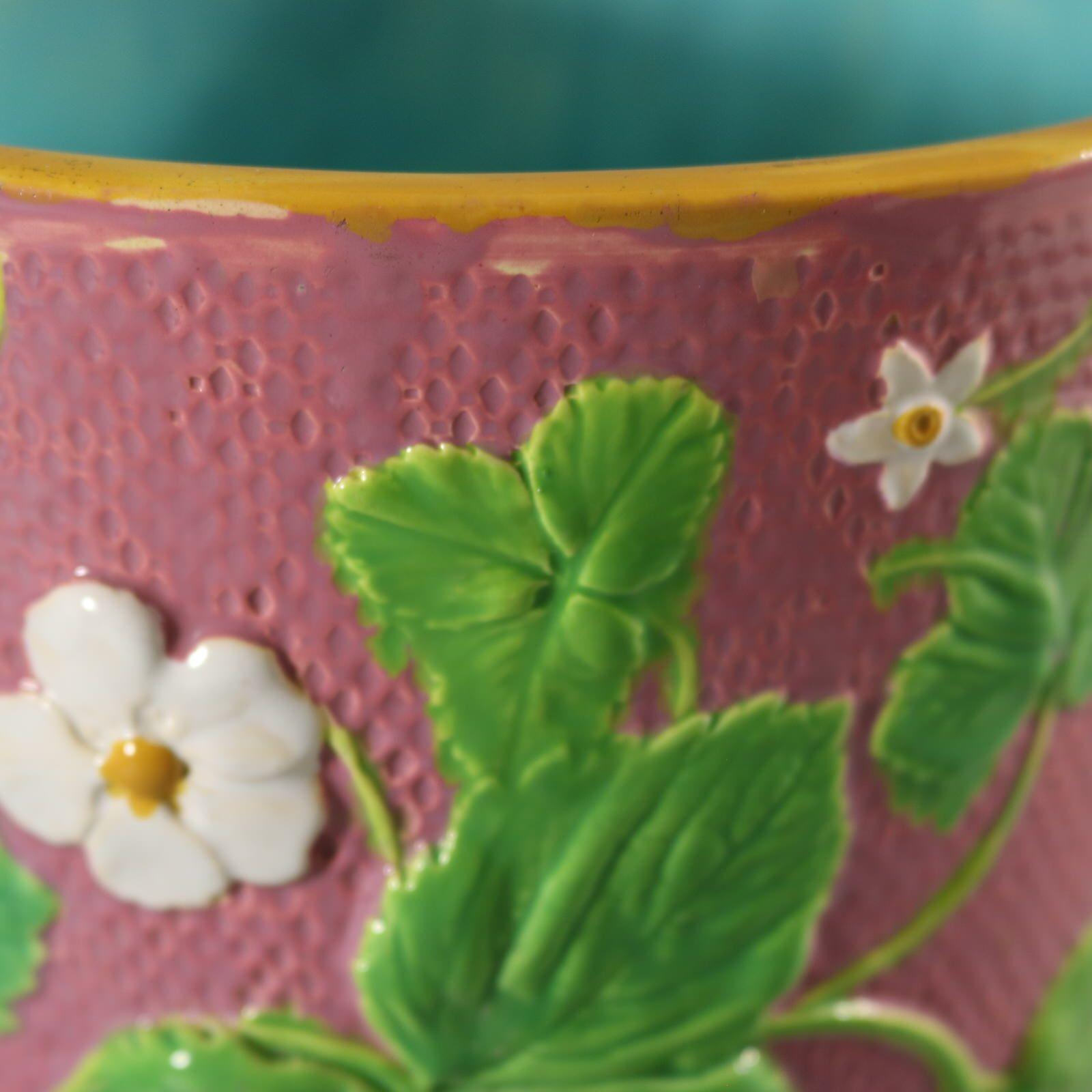 Minton Majolica Strawberry Planter in Pink For Sale 6