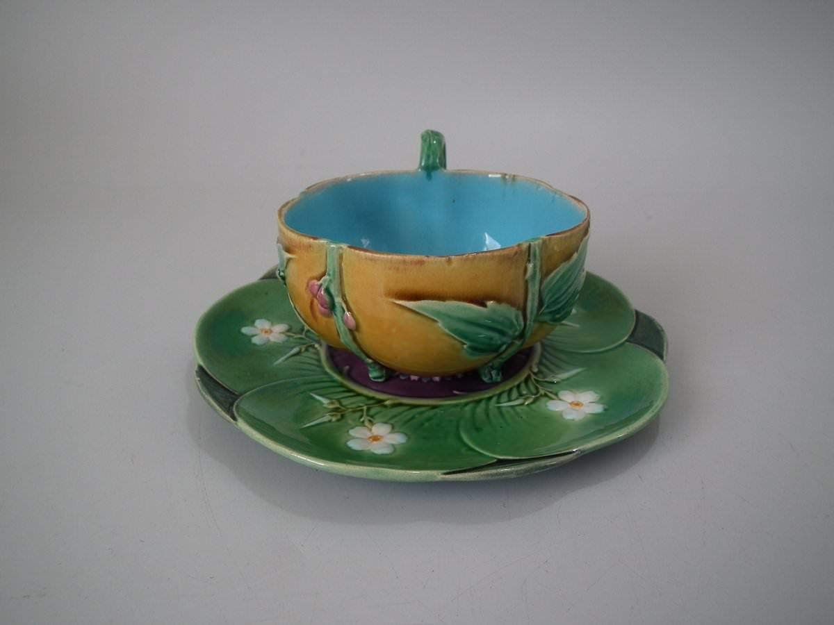 Victorian Minton Majolica Teacup and Saucer