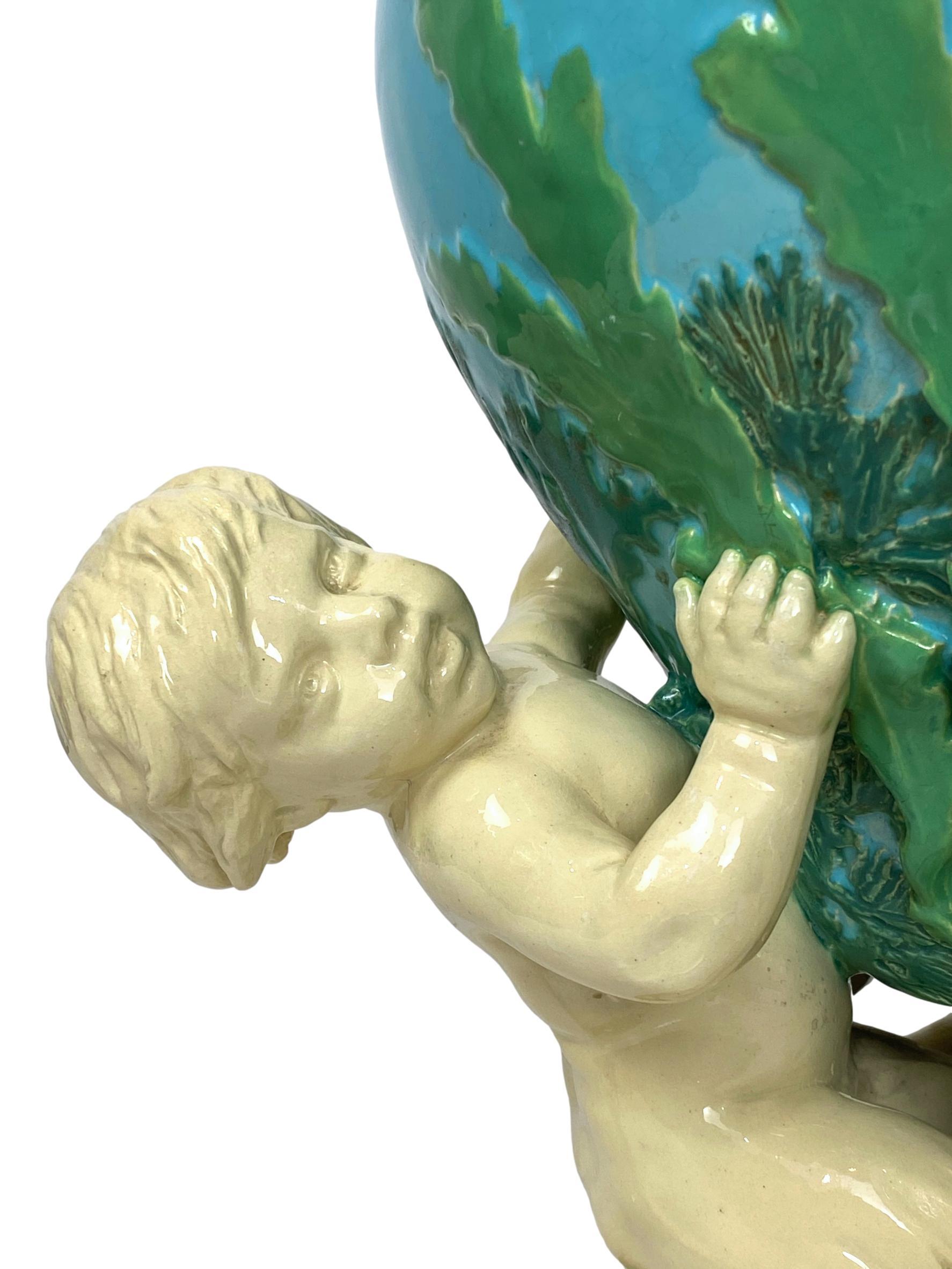 Minton Majolica Triton Marine Vase in Green, Turquoise, and Pink, ca. 1855 5