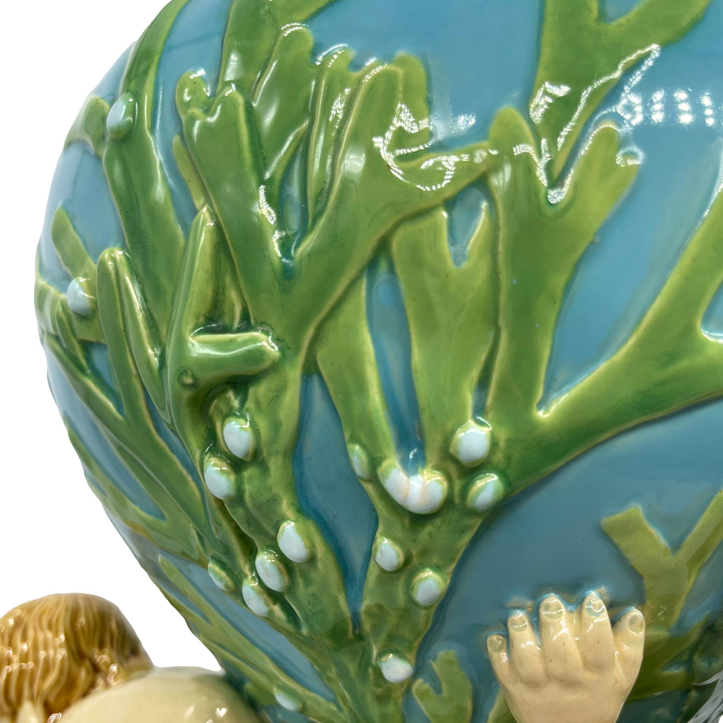 Minton Majolica Triton Marine Vase on Turquoise Ground, Dated 1868 3