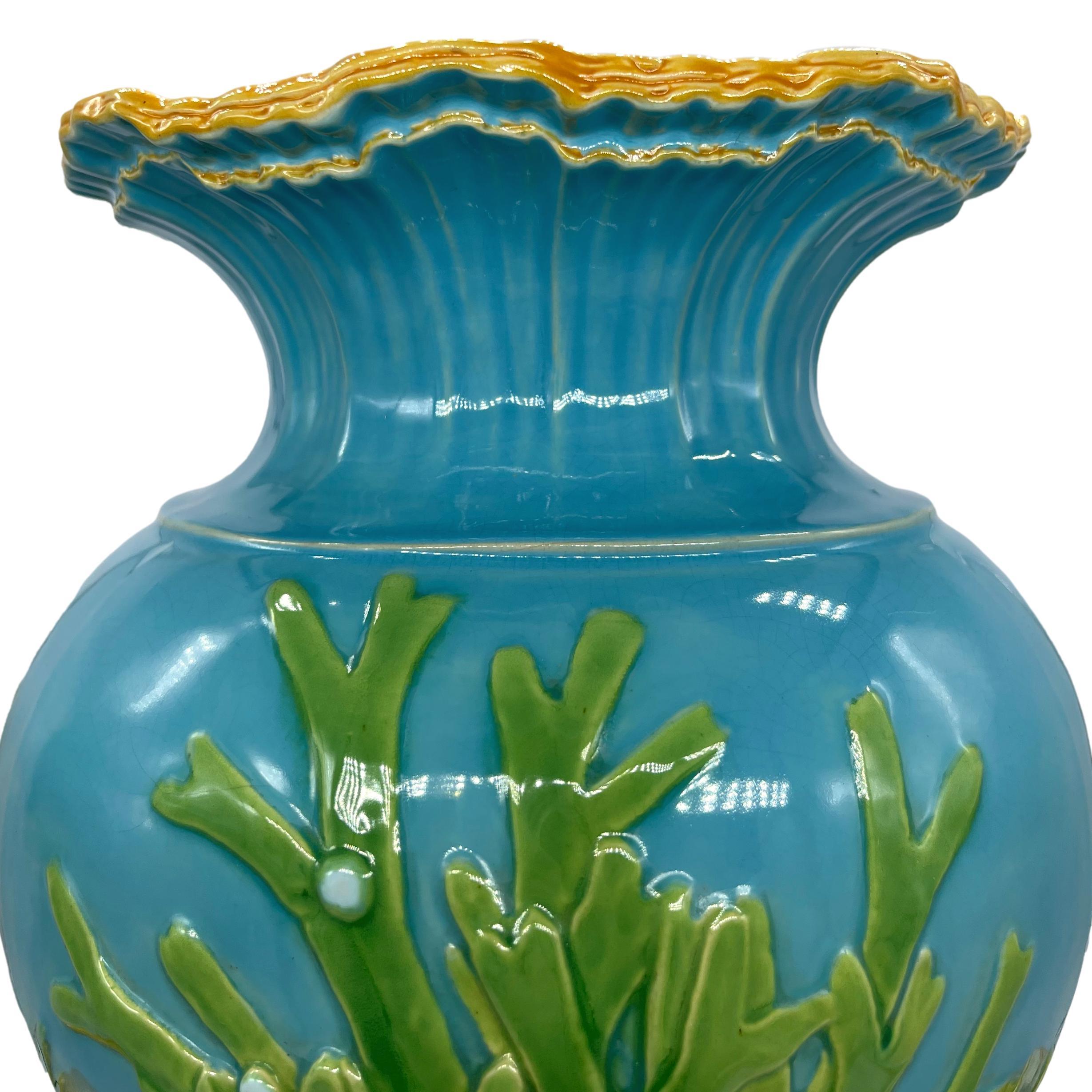 Minton Majolica Triton Marine Vase on Turquoise Ground, Dated 1868 4
