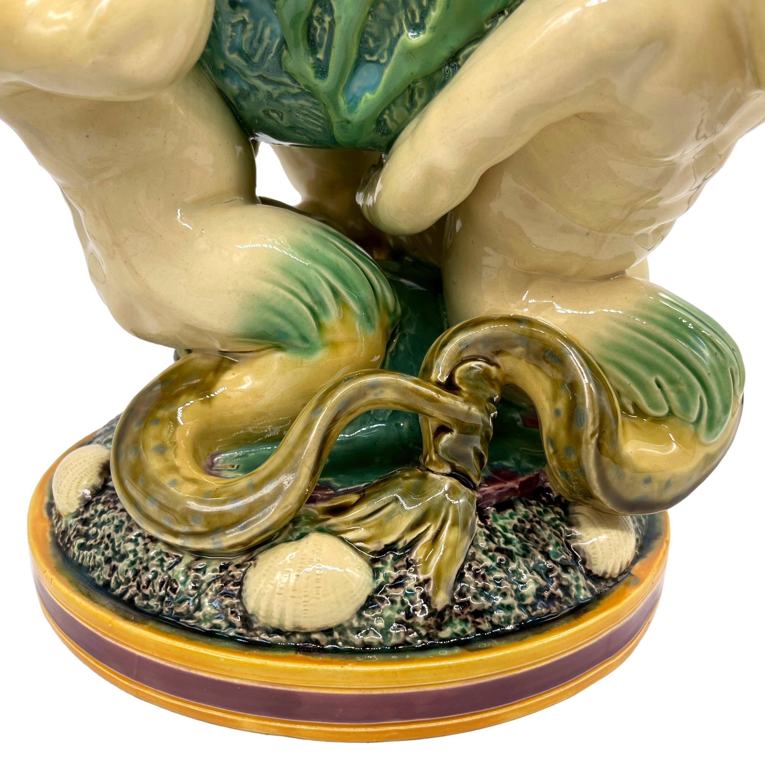 Minton Majolica Triton Marine Vase on Turquoise Ground, Dated 1868 7