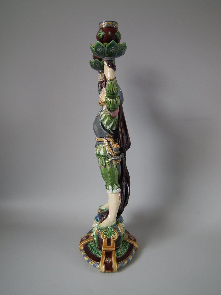 English Minton Majolica Tudor Figure Candelabra For Sale