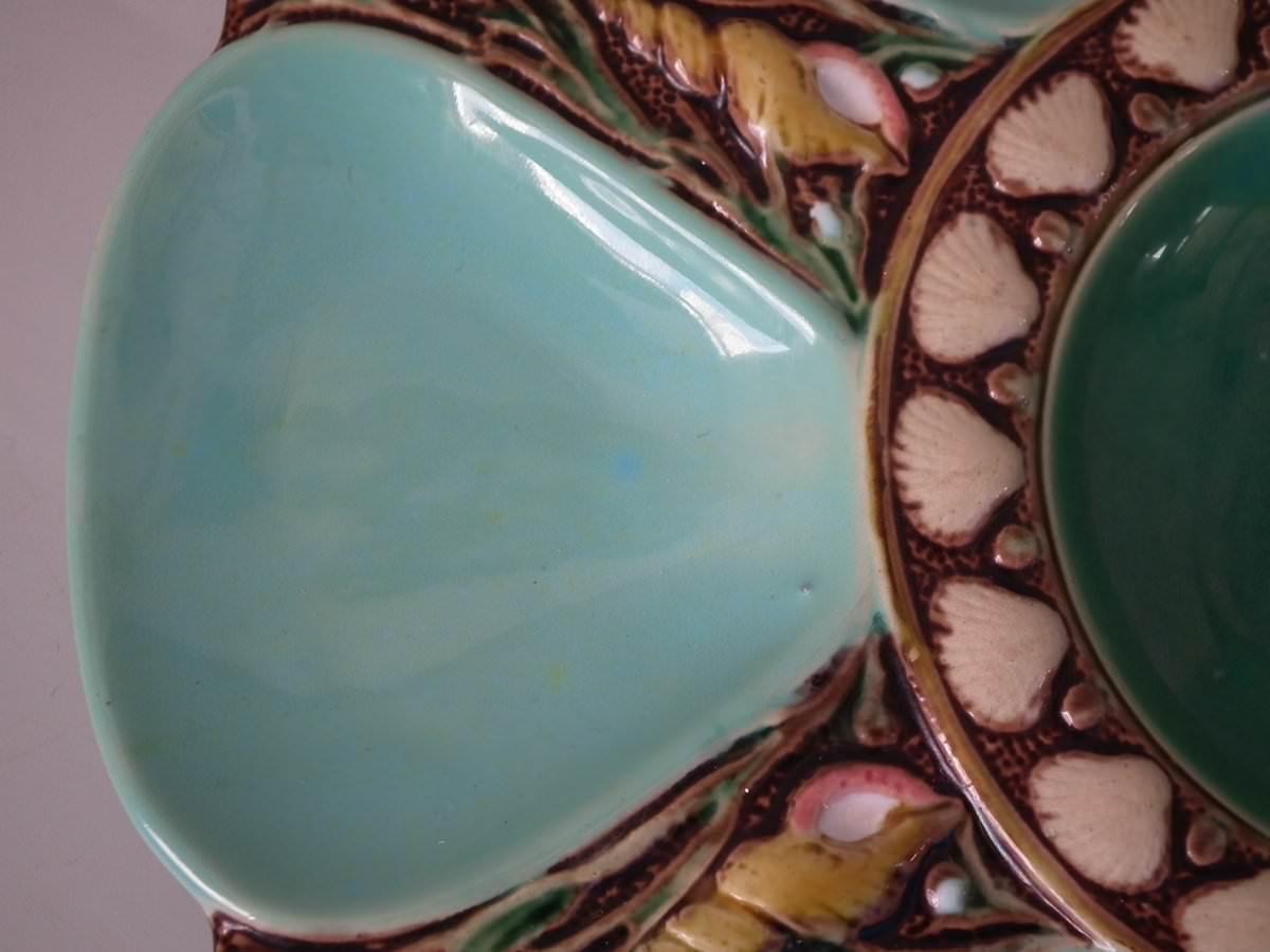 Minton Majolica Turquoise 6 Well Oyster Plate 3