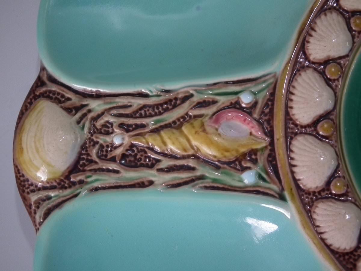 Glazed Minton Majolica Turquoise 6 Well Oyster Plate