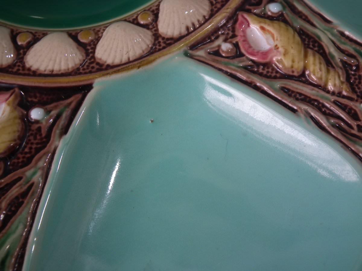 Minton Majolica Turquoise 6 Well Oyster Plate In Good Condition In Chelmsford, Essex