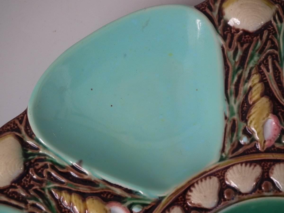 Minton Majolica Turquoise 6 Well Oyster Plate 2