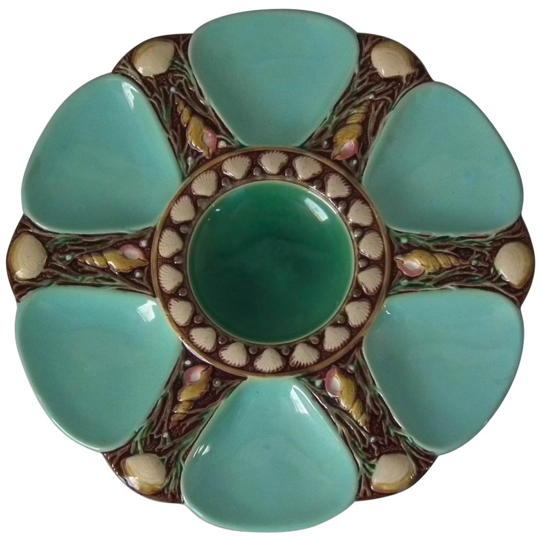 Minton Majolica Turquoise 6 Well Oyster Plate