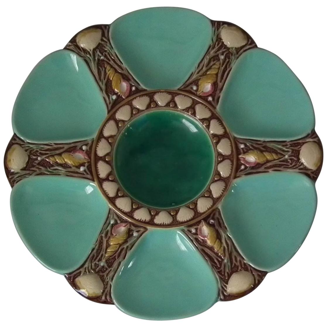 Minton Majolica Turquoise 6 Well Oyster Plate