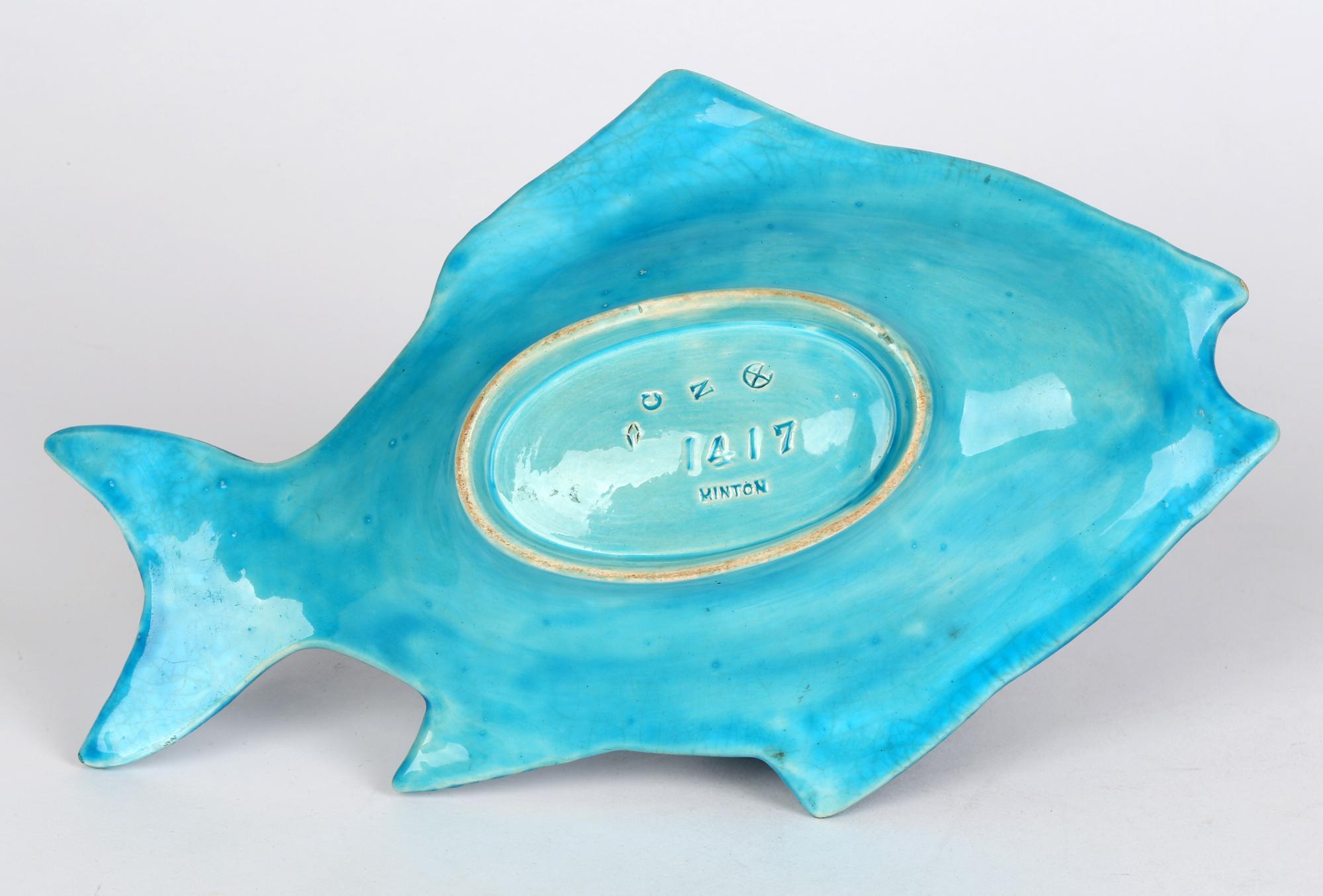 High Victorian Minton Majolica Turquoise Glazed Pottery Fish Shaped Serving Dish Dated 1872