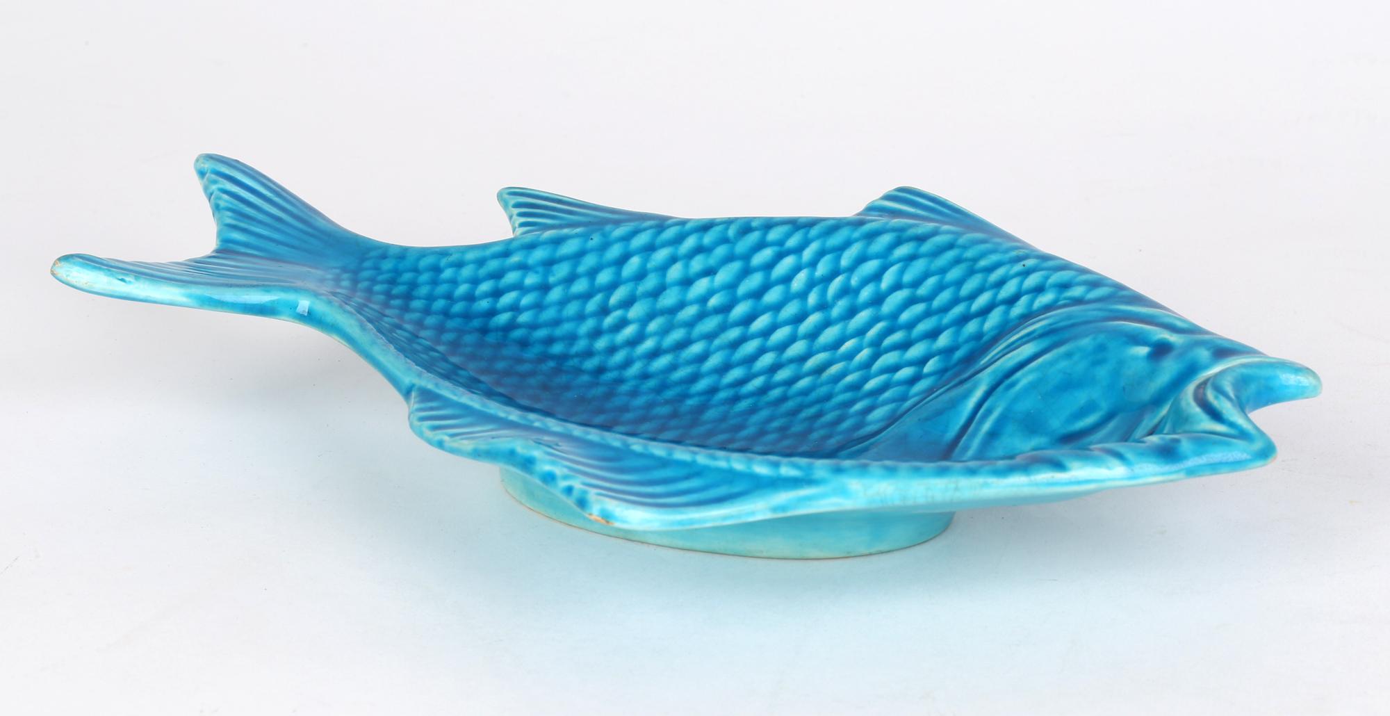 Minton Majolica Turquoise Glazed Pottery Fish Shaped Serving Dish Dated 1872 1