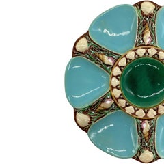 Minton Majolica Turquoise-Ground Oyster Plate, Shells and Seaweed, Dated 1873
