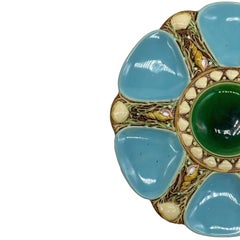 Minton Majolica Turquoise-Ground Oyster Plate, Shells and Seaweed, Dated 1875