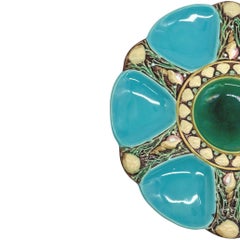 Minton Majolica Turquoise-Ground Oyster Plate, Shells and Seaweed, Dated 1878