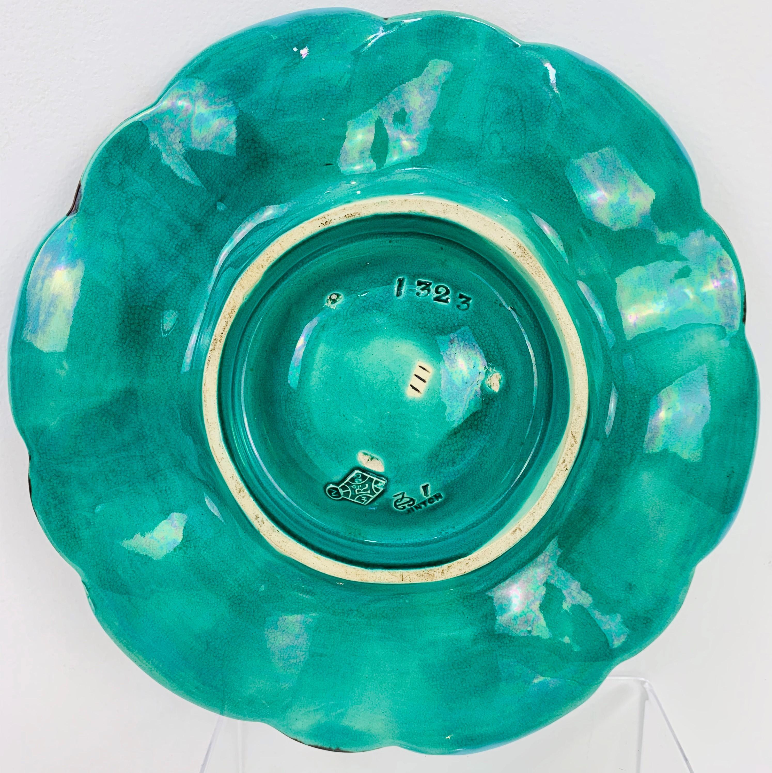 Minton Majolica Turquoise Six Well Oyster Plate, English, Dated 1871 In Good Condition In Banner Elk, NC