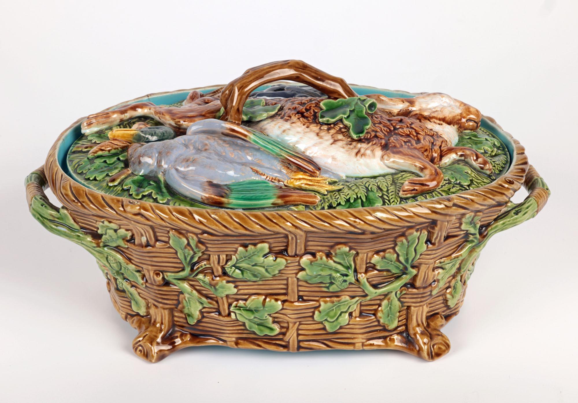 Minton Majolica Twin Handled Game Pie Dish & Cover For Sale 3