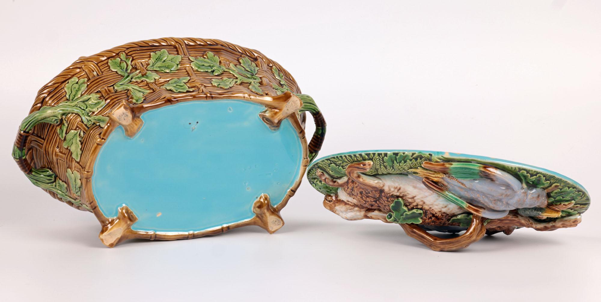 Minton Majolica Twin Handled Game Pie Dish & Cover For Sale 4
