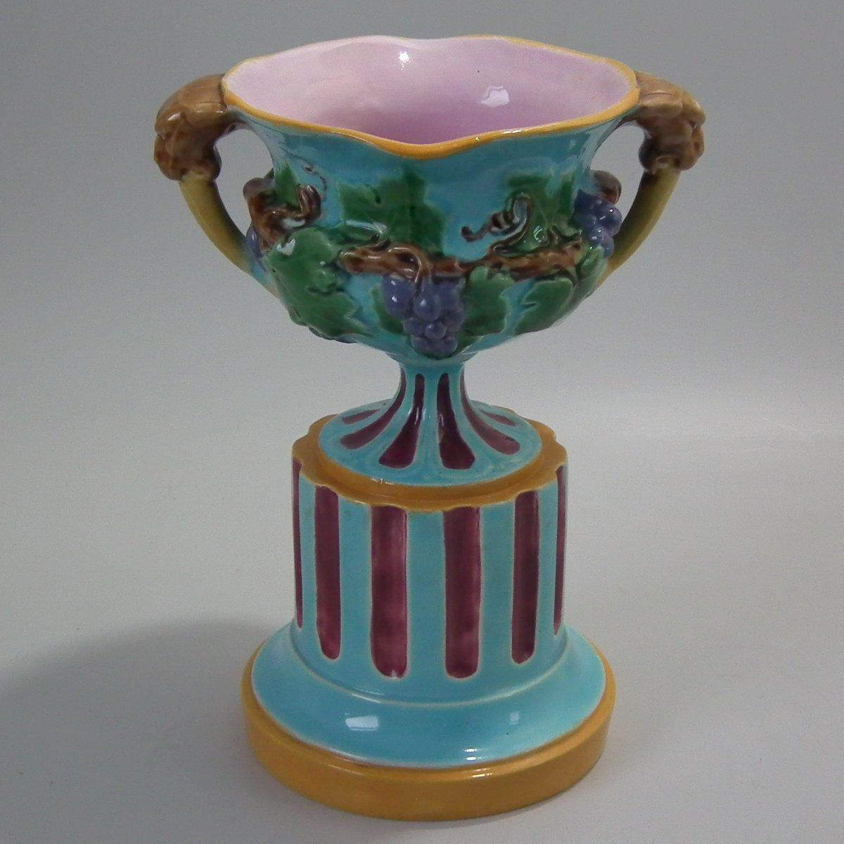 Victorian Minton Majolica Two Handled Vase on Pedestal For Sale