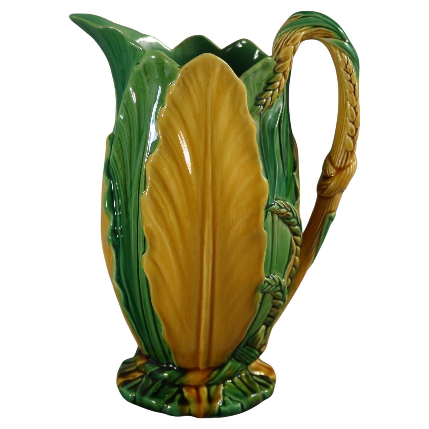 Minton Majolica Wheat And Leaves Jug Pitcher For Sale