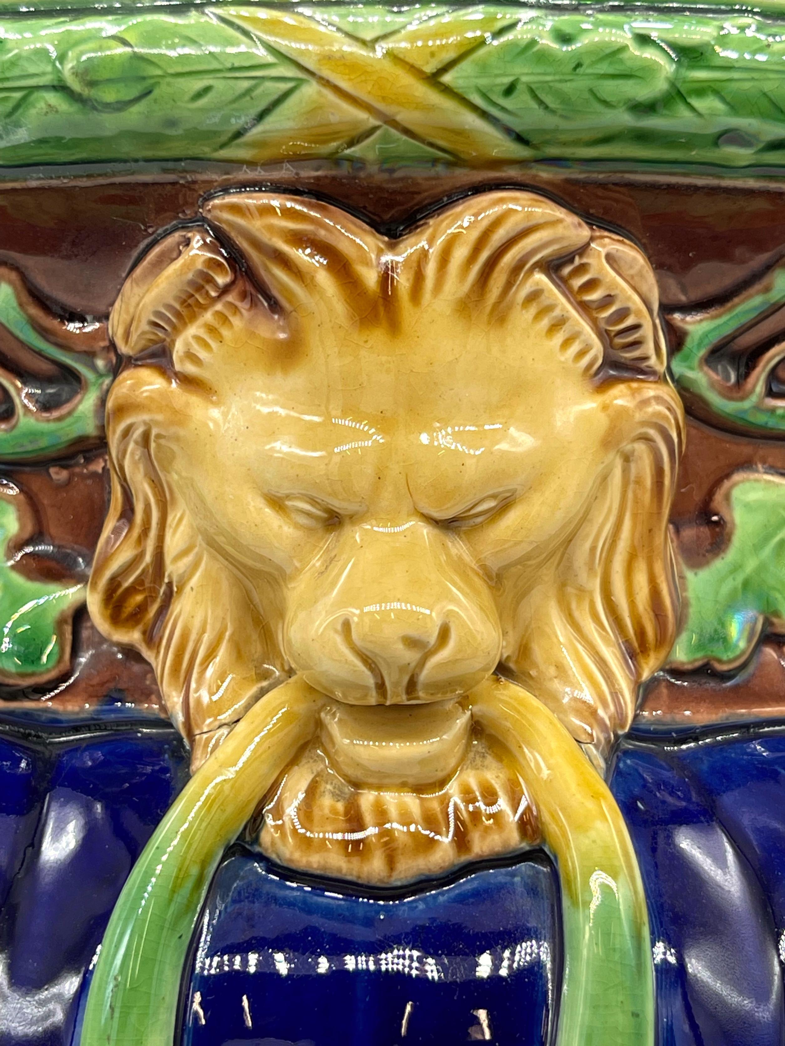 Minton Majolica Wine Cooler with Fauns, Oak Garlands on Cobalt, Dated 1865 2