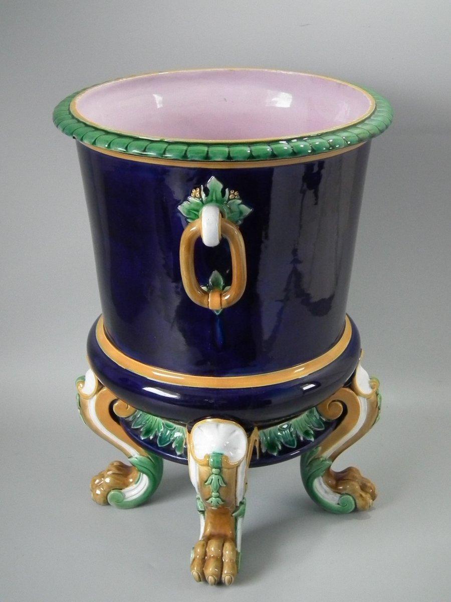 Victorian Minton Majolica Wine Cooler with Lion Paw Feet