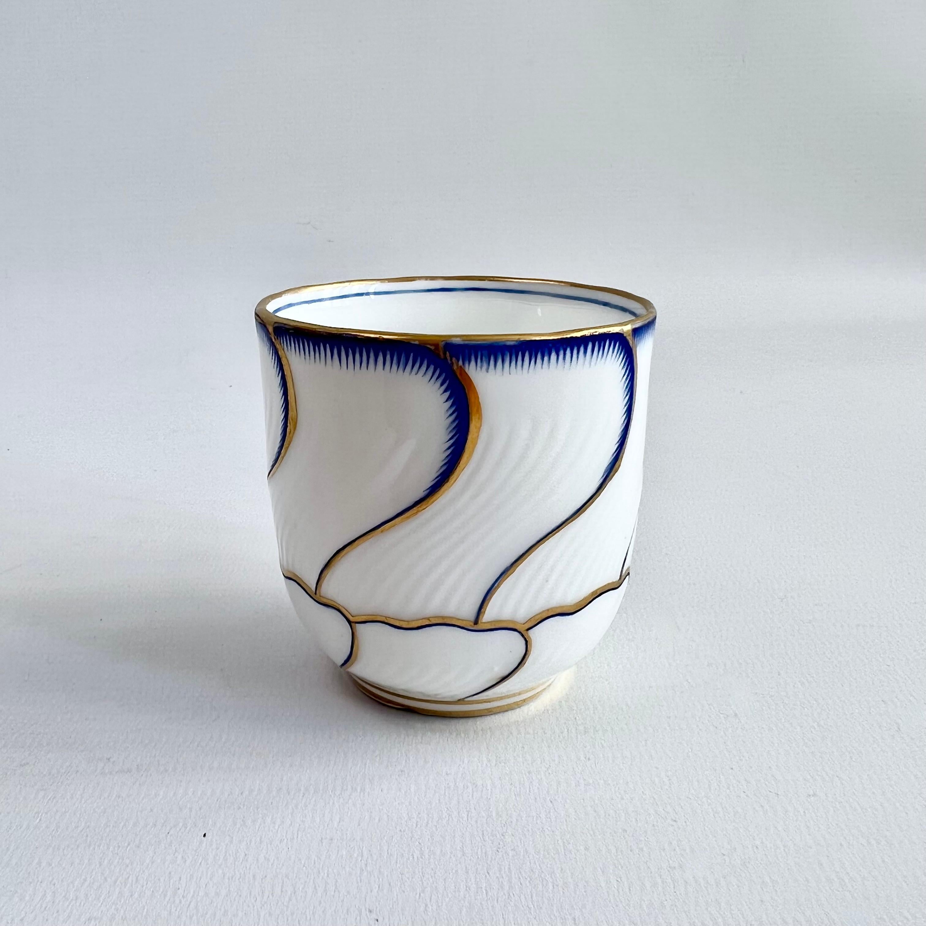 English Minton Orphaned Coffee Cup, Spiral Fluted with Blue and Gilt, Victorian ca 1881