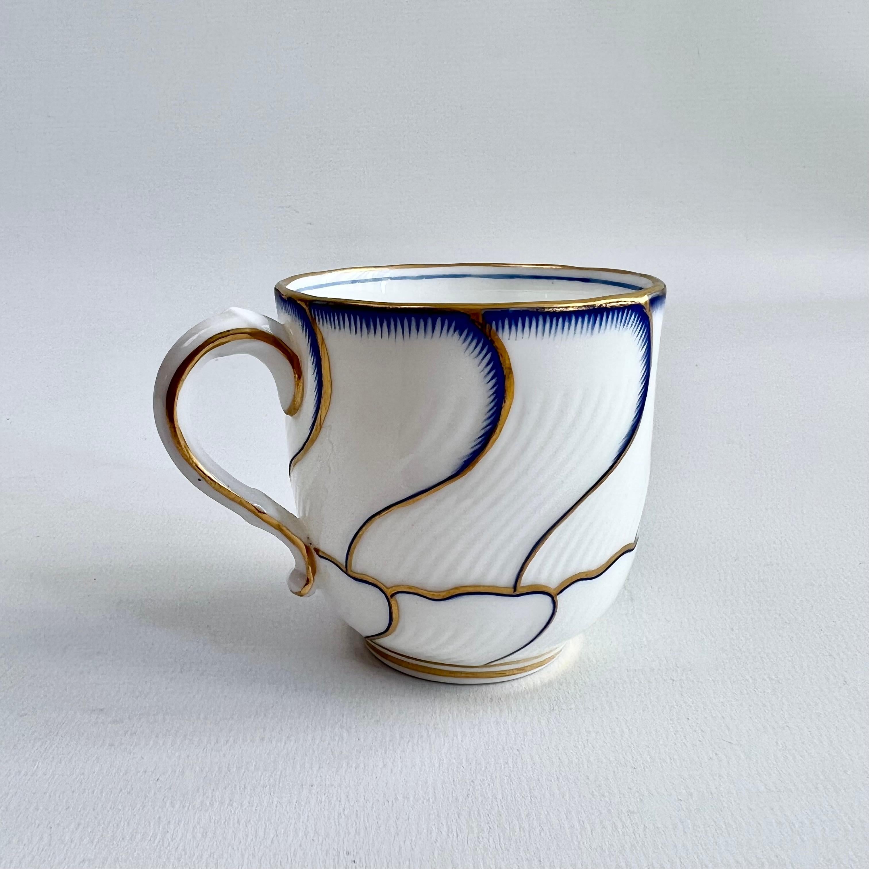 Hand-Painted Minton Orphaned Coffee Cup, Spiral Fluted with Blue and Gilt, Victorian ca 1881