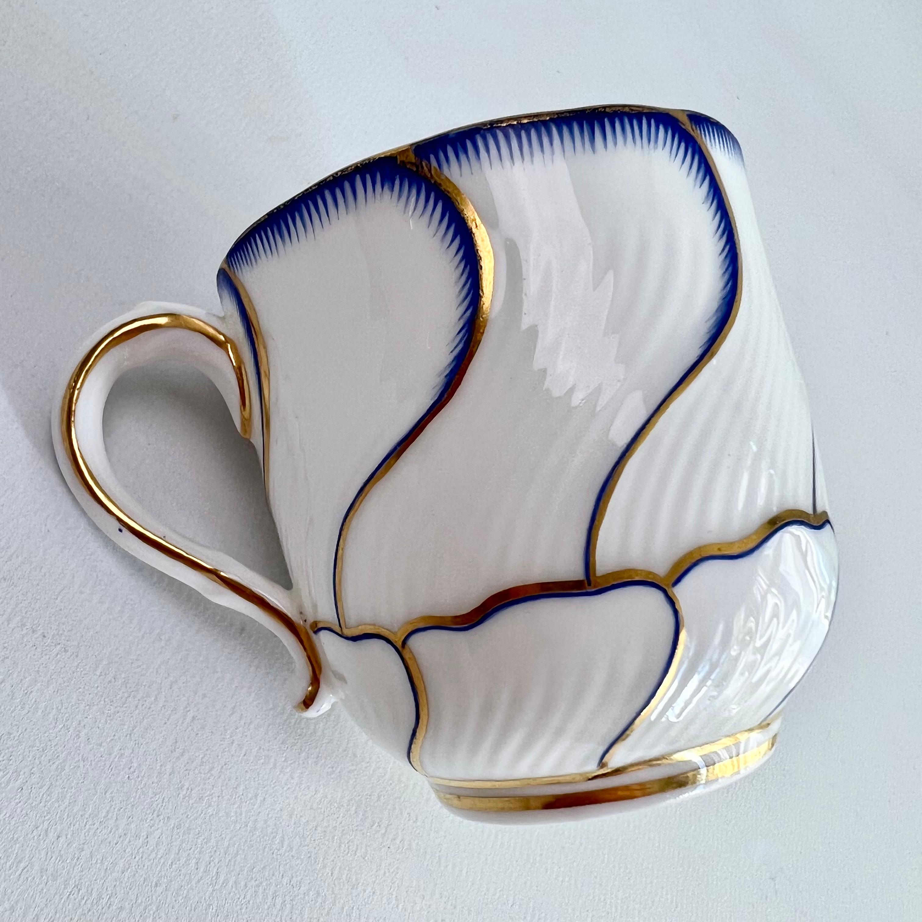 Porcelain Minton Orphaned Coffee Cup, Spiral Fluted with Blue and Gilt, Victorian ca 1881