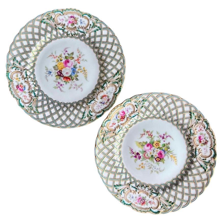 Minton Pair of Plates, Newcastle Embossed, Flowers J. Bancroft, 1857 (2)