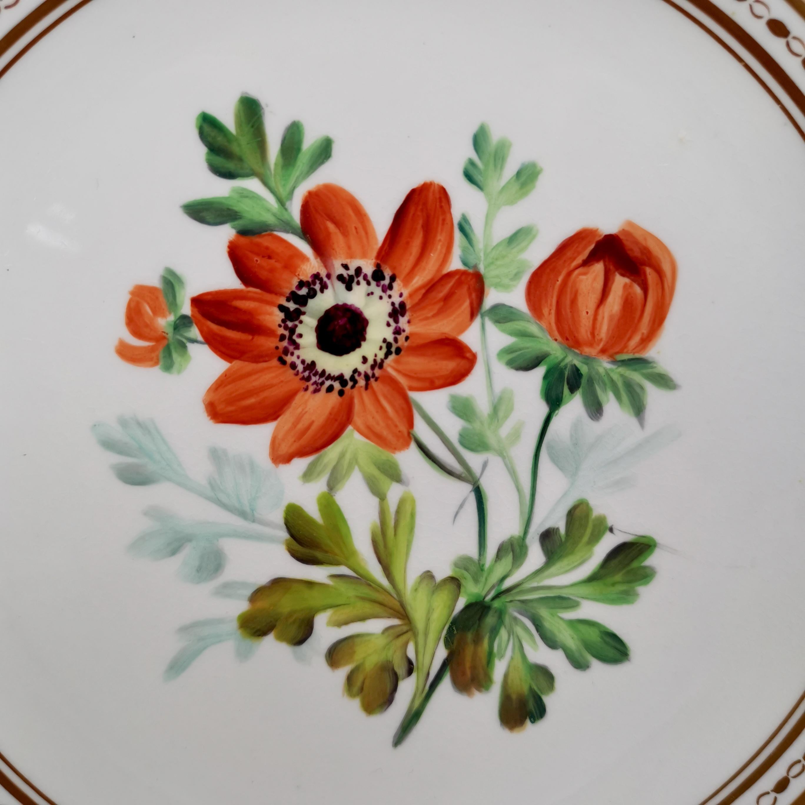 English Minton Pair of Plates, Peach with Flowerse, Argyle Style, ca 1850