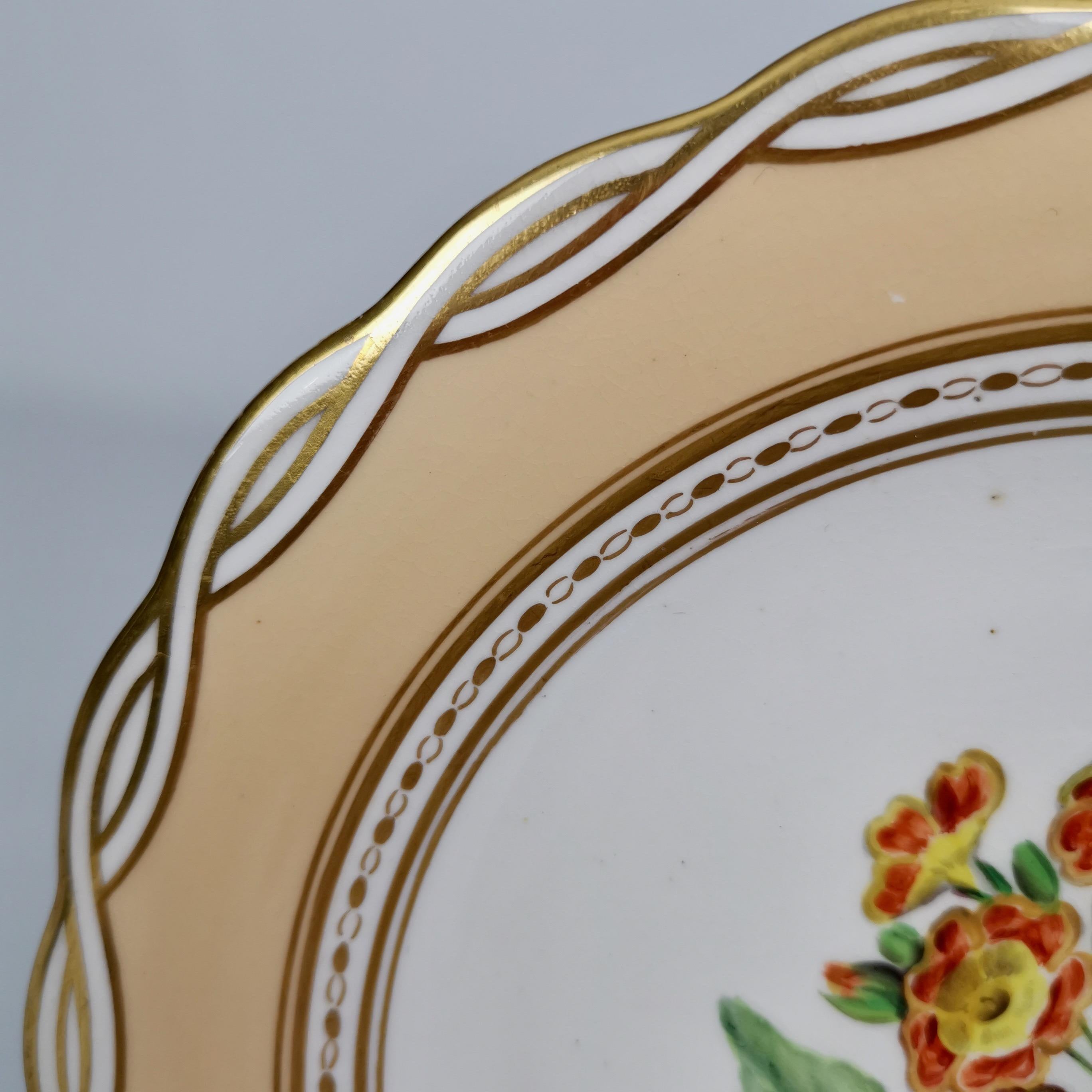 Minton Pair of Plates, Peach with Flowerse, Argyle Style, ca 1850 In Good Condition In London, GB