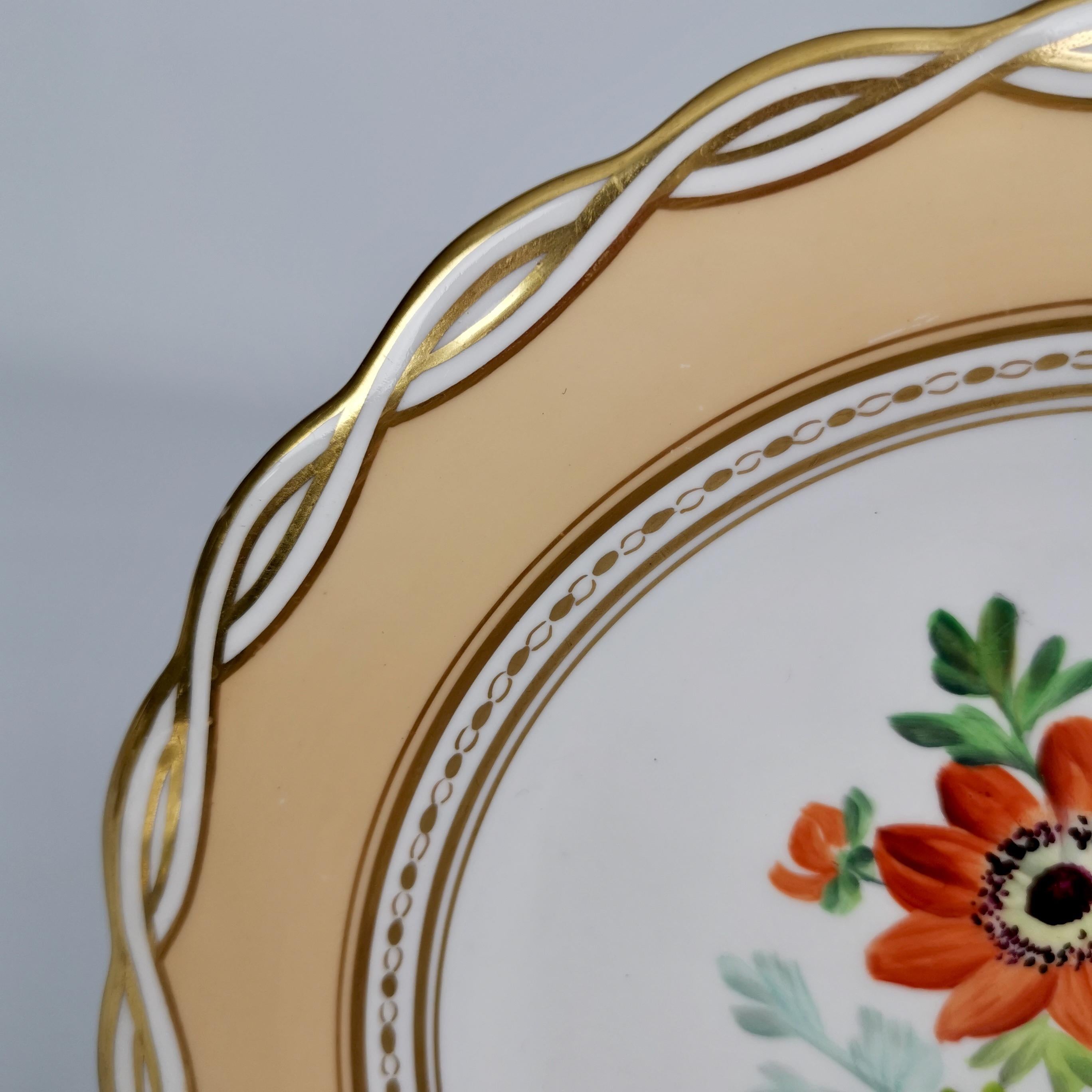 Mid-19th Century Minton Pair of Plates, Peach with Flowerse, Argyle Style, ca 1850