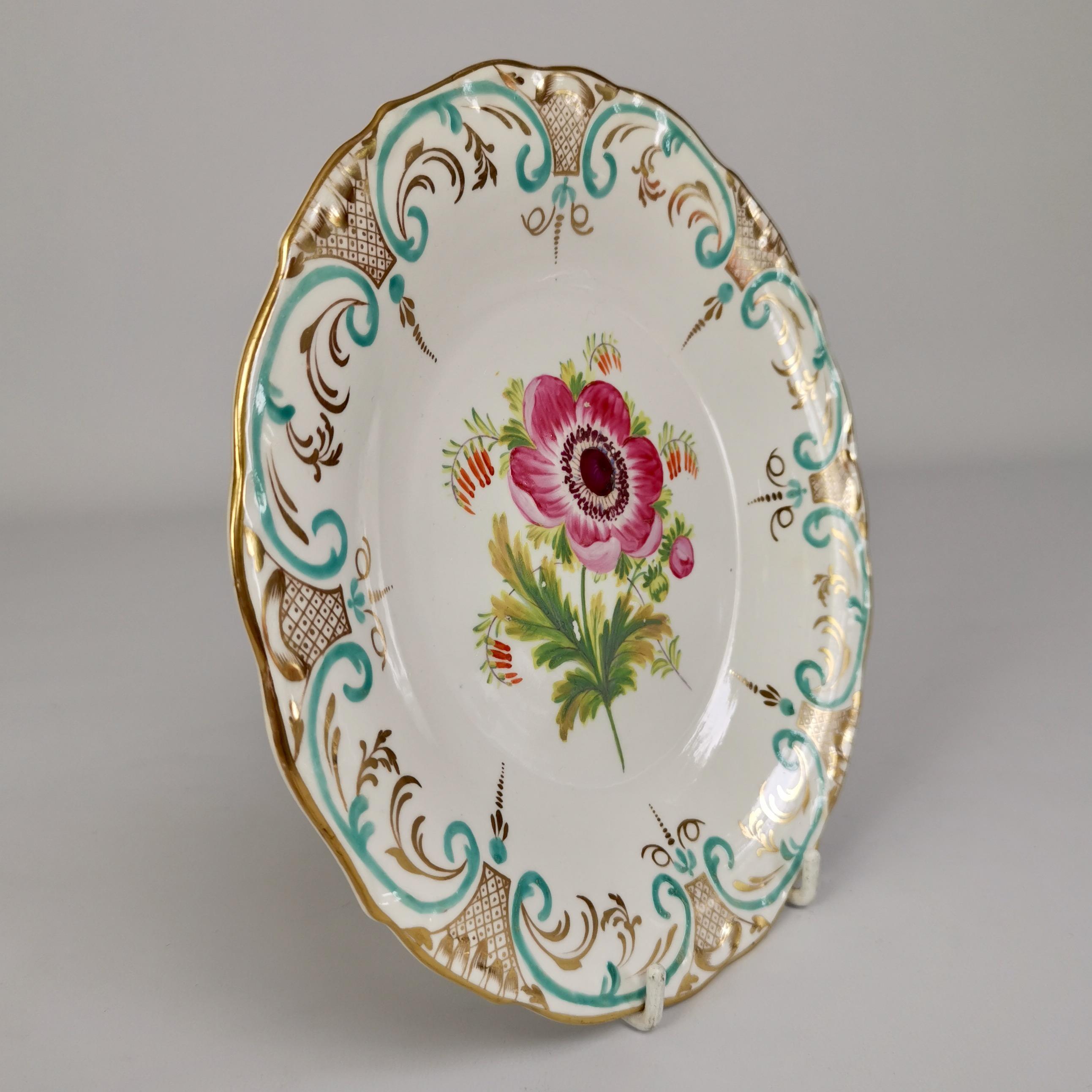 Minton Pair of Porcelain Plates, Pink and Yellow Ranunculi, Victorian, ca 1850 4