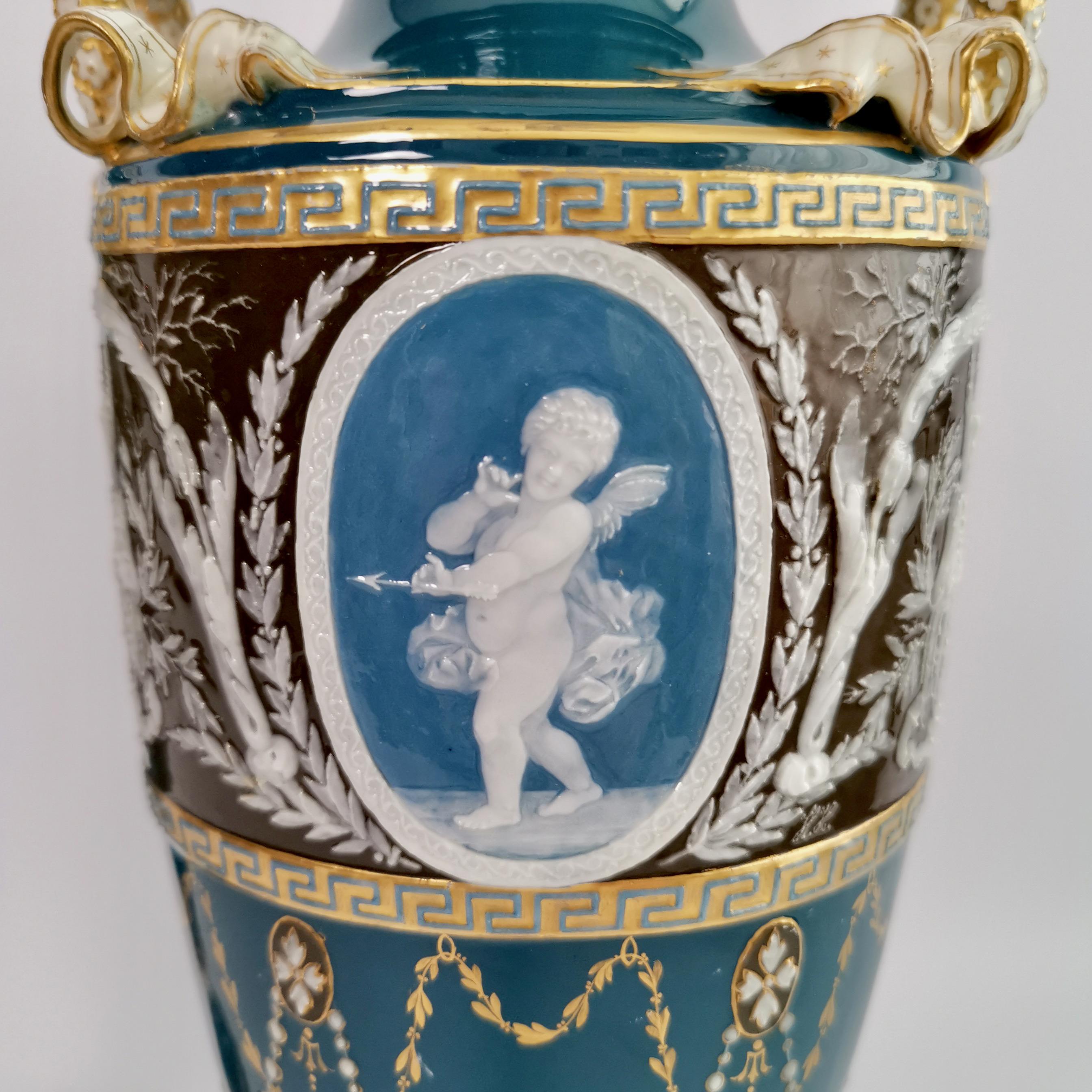 Minton Pair of Porcelain Vases - Urns, Pâte-sur-Pâte by Harry Hollins, 1873-1891 1