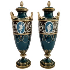 Minton Pair of Porcelain Vases - Urns, Pâte-sur-Pâte by Harry Hollins, 1873-1891