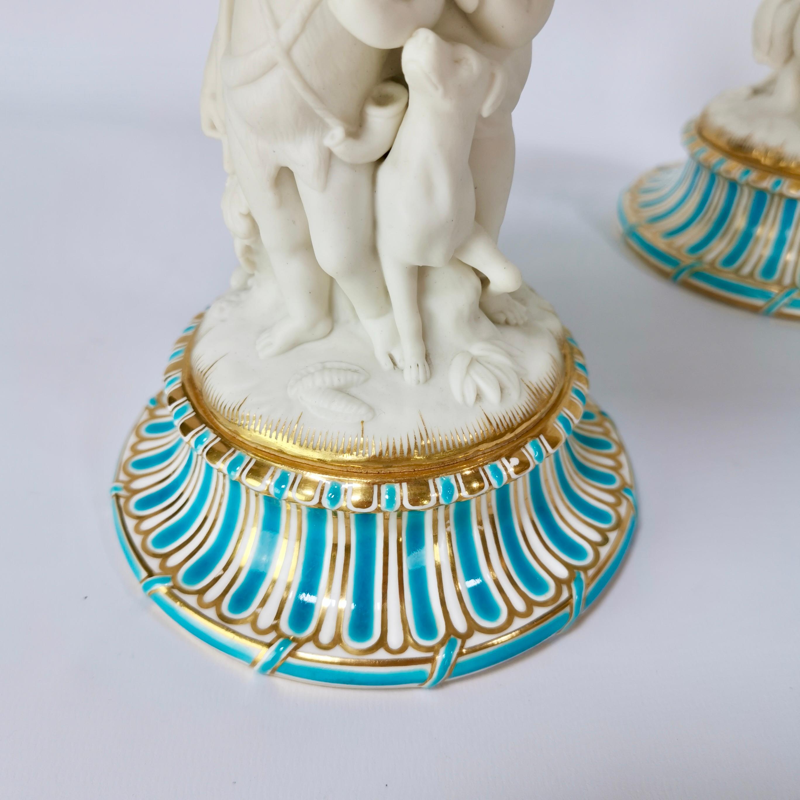 Minton Pair of Tazzas, White Parian Porcelain Cherubs Hunting, Victorian ca 1880 For Sale 4