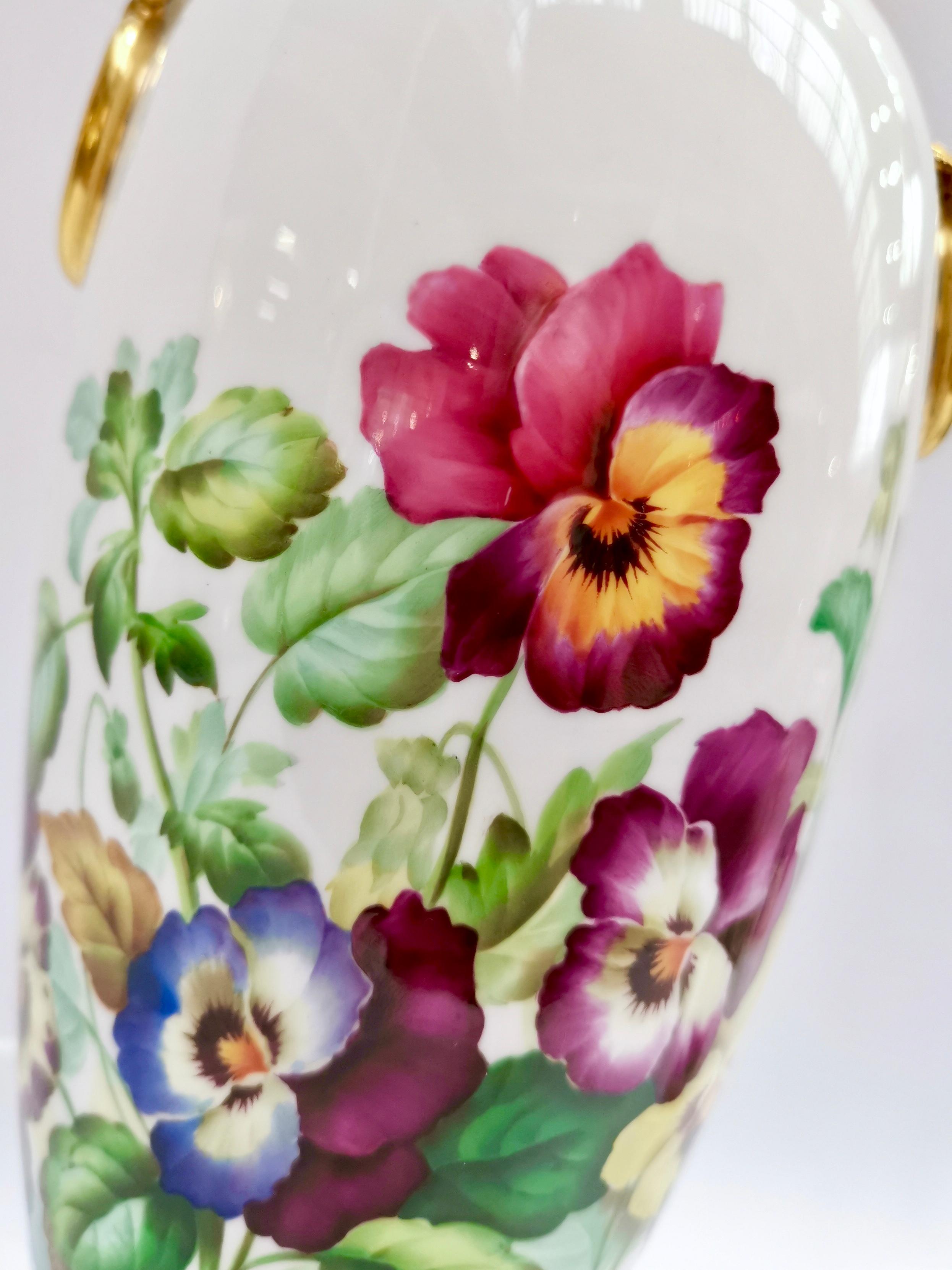 Minton Pair of Porcelain Vases, Pansies Painted by Jesse Smith, Victorian, 1853 In Good Condition In London, GB