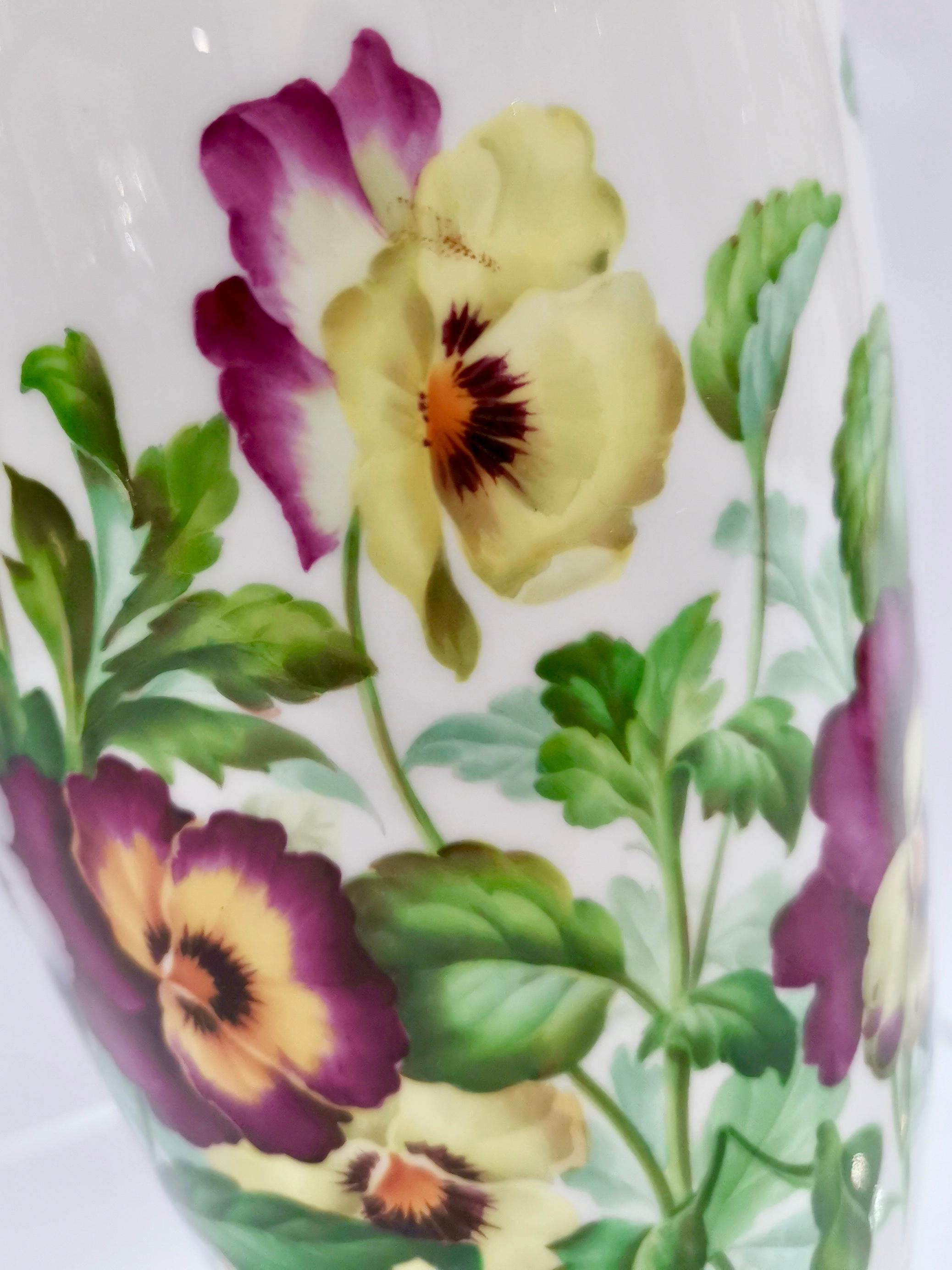 Mid-19th Century Minton Pair of Porcelain Vases, Pansies Painted by Jesse Smith, Victorian, 1853