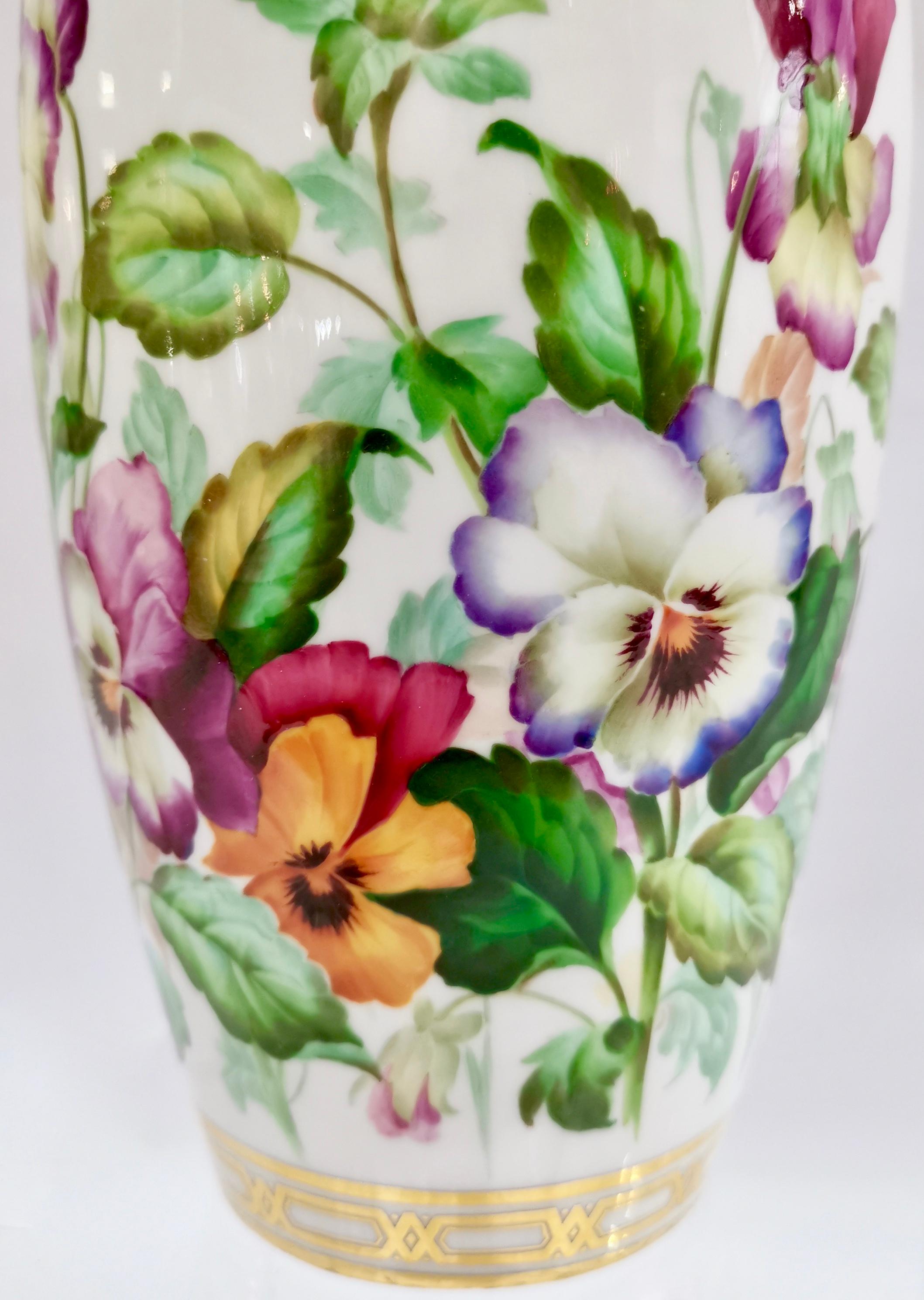 Minton Pair of Porcelain Vases, Pansies Painted by Jesse Smith, Victorian, 1853 2