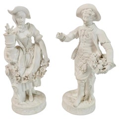 Minton Pair of White Biscuit Figures of Gardener and Lady, ca 1835