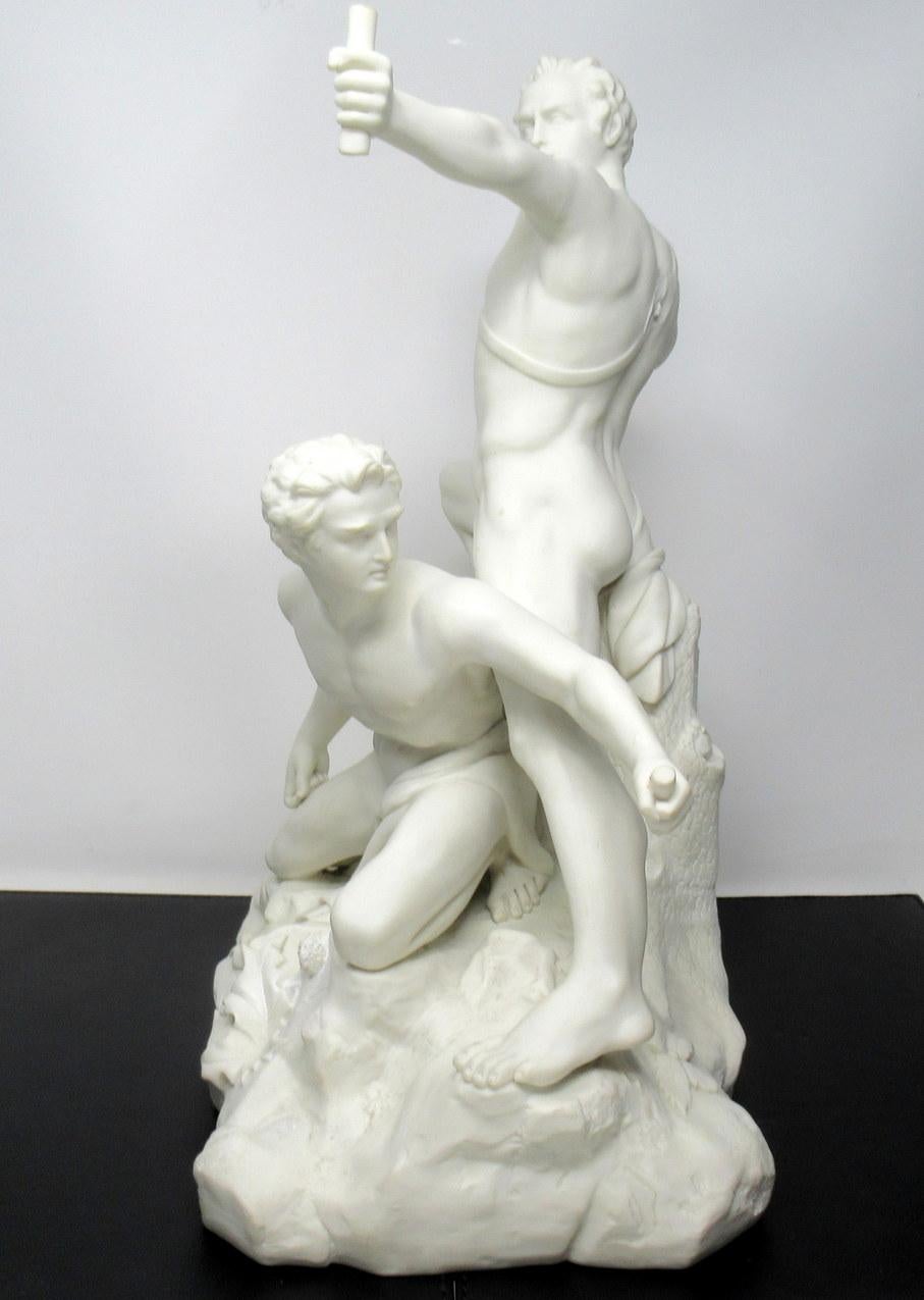 Stunning Parian Group depicting two male nude hunters after French Artist & Sculptor Albert-Ernest Carrier-Belleus,e 1824-1887.

Firmly attributed to Minton, mid to late 19th century 

The taller standing male looks left with one hand stretched