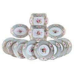 Minton Part Dessert Service, Newcastle Embossed, Flowers J. Bancroft, 1857