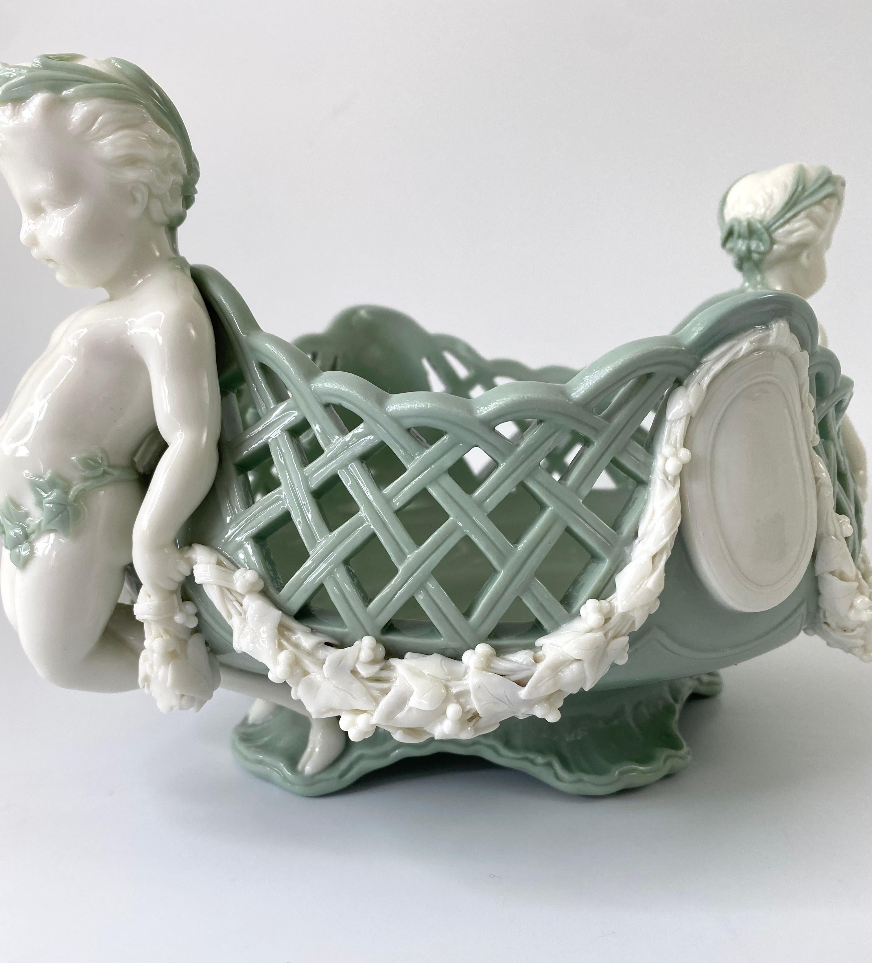 Fired Minton Pate Sur Pate Porcelain Basket, Dated 1867 For Sale