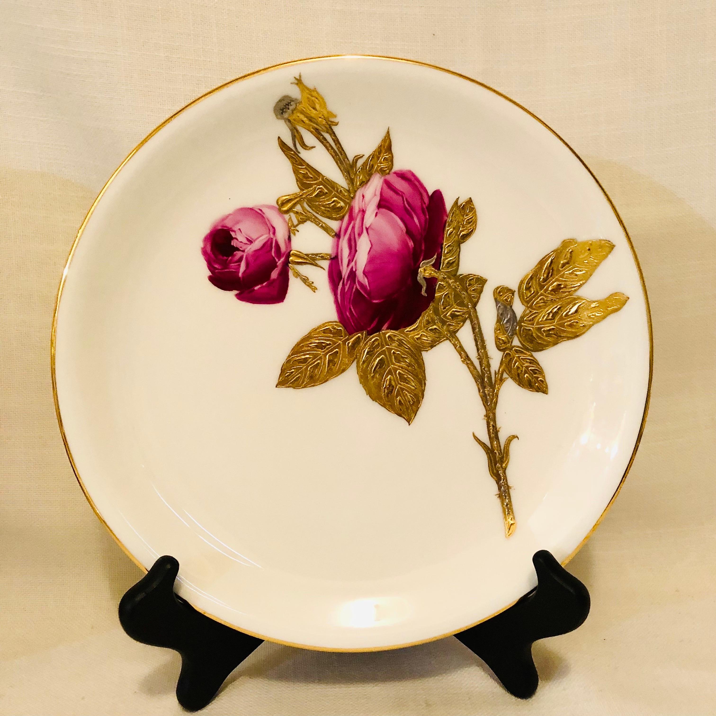 Minton Plates Each Painted With a Different Rose With Gold and Platinum Accents 2