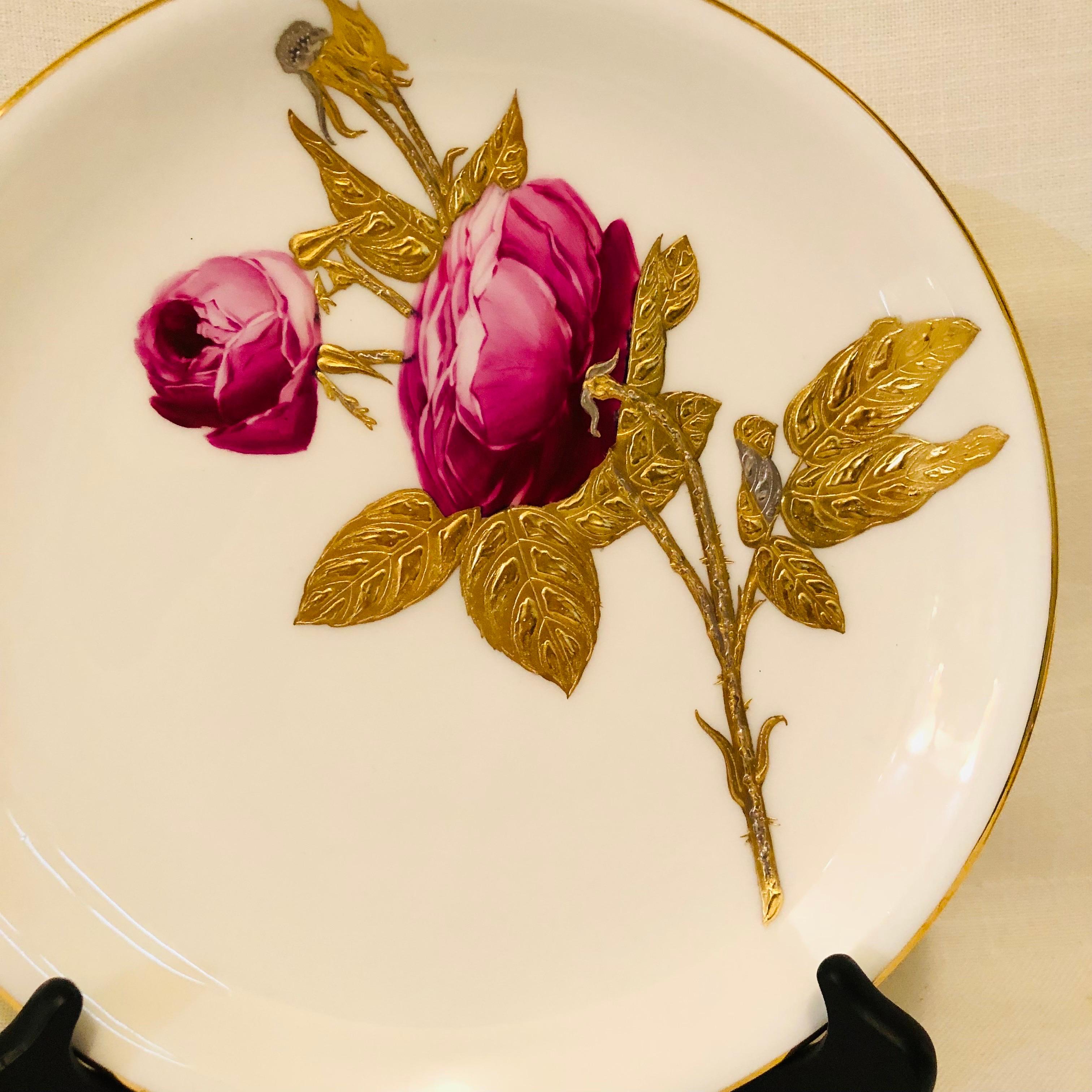 Minton Plates Each Painted With a Different Rose With Gold and Platinum Accents 3